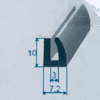 Joint en U noir, largeur 7,2 mm et 3 mm, pour tôle de 3,2 mm #250