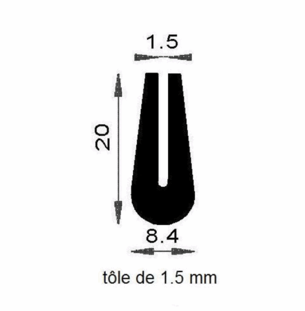 Joint en U avec lèvres , pour tôle de 1,5 à 2,5mm #1938